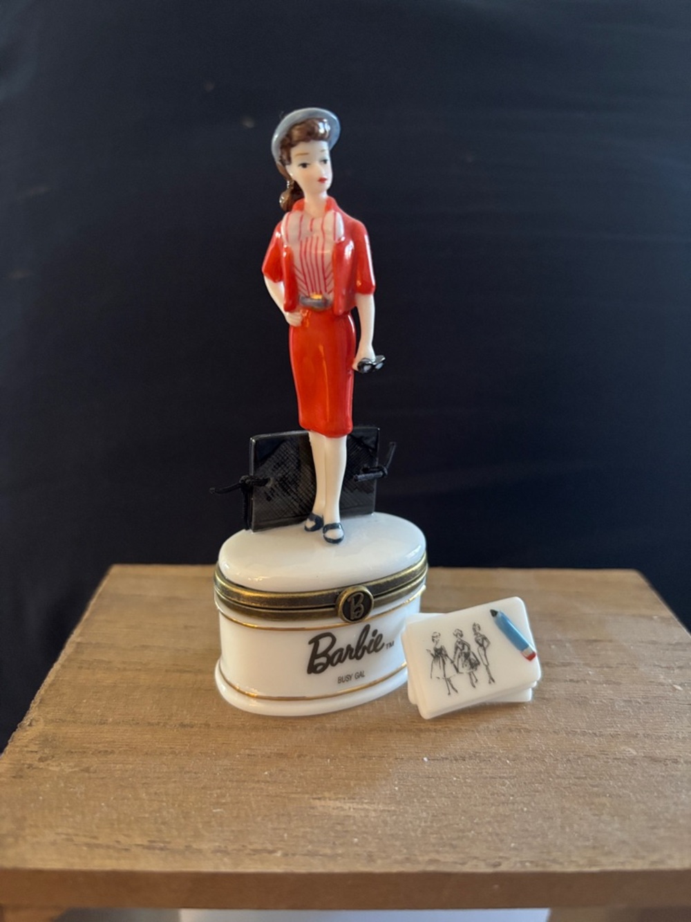 Retired 2001 Barbie Busy Gal Ceramic Trinket Box